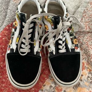 Vans Women's Sneakers with Floral and Black Design